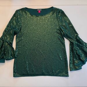 Vince Camuto Emerald Green Sequin Bell-Sleeve Top